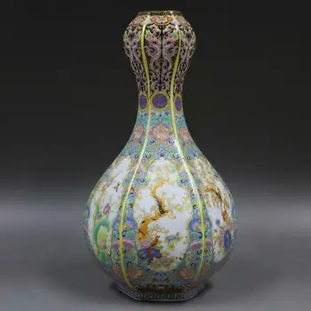 Kitajski Modrega Emajla Porcelana Qing, Yongzheng Cvetje, Ptice, Oblikovanje Vaze 9.3 Palčni