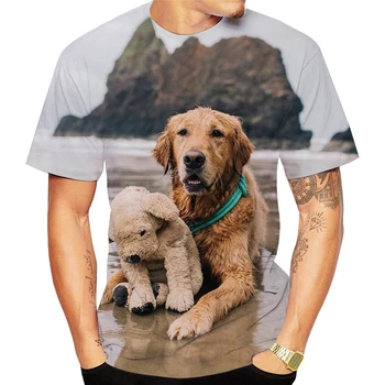 Poletje Trend Kratka sleeved Ljubek Pes 3D Natisnjeni T-shirt Zlati Prinašalec Moda Casual Moški T-shirt Majica