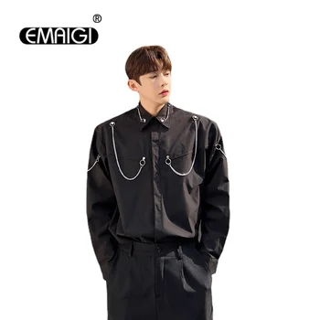 Moški Multi-kovinski Svoboden Priložnostne korejski Ulične Mode Majice z Dolgimi Rokavi Moški Fazi Show Hip Hop Obleko Majice
