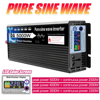 Pure Sine Wave Sončne Inverter 5000W 4000W 3000W Barvni Zaslon Začetni Avto Napetostni Pretvornik Transformator 12/24/48/60/72V ZA 220V