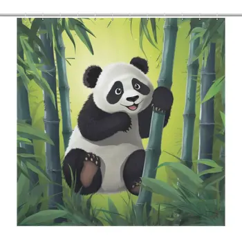 Tkanine Panda Bambusa Tropskih Dreves Ekstra Dolgo Tuš Zavesa Nepremočljiva Kopalnica Dekor Kopel Zavese 12pcs Kljuke
