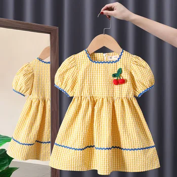 2024 Poletje Dnevno Obleko za Otroke Dekle Otrok španski Kariran Priložnostne Obleke za Dojenčke Letnik Pastorala Slog Frocks Otroci Obleke