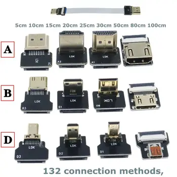 Trak FPV HDMI-Priključek Združljiv Prilagodljiv Ravno Kabel Raspberry Pi 4 Micro HDMI Na HDMI/Mini HDMI Ženski za 90 Stopinj FFC 20Pin