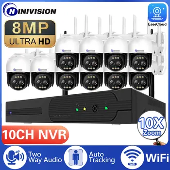 8MP 10X PTZ Zoom Brezžični CCTV Sistema H. 265 10CH NVR Nastavite možnost WIFI IP Kamera Two-Way Audio,AI Človeško Zaznavanje Video Nadzor Kit