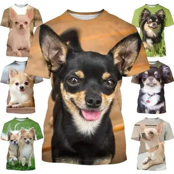 Chihuahua Pes Majica s kratkimi rokavi Moški Vrhovi 3D Canis Lupus Familiaris Natisnjeni Tee Srajce Smešno Otroci Kratek Rokav Lepe Doggy Kuža T-shirt