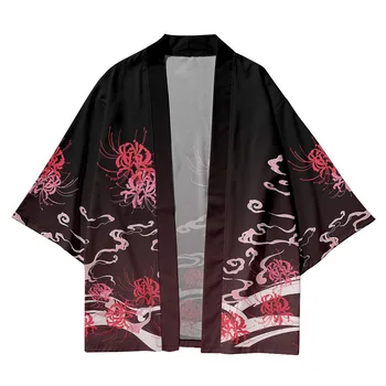Priložnostne Risanka Cvet Demon Lobanje Natisnjeni Japonski Kimono Beach Kratke Hlace Moški Ženske Ohlapna Jopico Yukata Oblačila Harajuku Haori