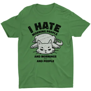 Sovražim Jutro Ljudi Smešno Rekel, Citiram Belega Mačka T-Shirt Leni Počasi Tee Moški