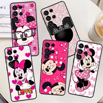 Roza Minnie Mouse Primeru Telefon Za Samsung Galaxy S22 S23 S21 Ultra S20 FE S10 S10e S9 Plus, Lite Črno Mehko mobilnega Telefona Primeru