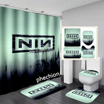 phechion NIN Nine Inch Nails Band 3D Tiskanja Tuš Zavesa Nepremočljiva Kopalnica Zavese Anti-slip Kopel Mat Set Wc Odeje VR338