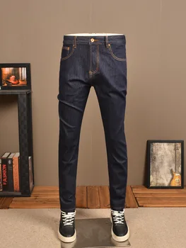 Novi All-Tekmo Primarnih Barv Jeans Moške Slim Naravnost Štiri Strani Elastična High-End Oprati rednega Dela Classic Moške Hlače