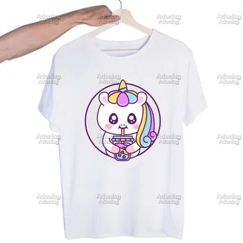 Kawaii Anime Bubble Tea Mleka Srčkan Smešno Grafični Srajce Moške, T Shirt Majice za Ženske, Harajuku Majica Ulične Vrhovi Tees