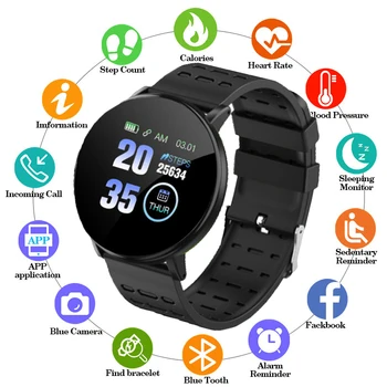 119plus Smart Elektronska Ura uro Moški Ženske Krvni Tlak Nepremočljiva Šport Krog Smartwatch Fitnes Tracker Za Android IOS