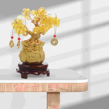 19 cm Naravnih Kristalno Drevo Denar Drevo Okraski Bonsaj Slog Bogastvo Sreče Feng Shui Okraski Doma Dekor(z Zlatih Kovancev in Znanja)