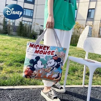 Disney Tote za Ženske Dekle Platno Torba, Velika Zmogljivost Trajne Srčkan Mickey Mouse Crossbody Vrečko Winnie The Pooh Oblikovalec