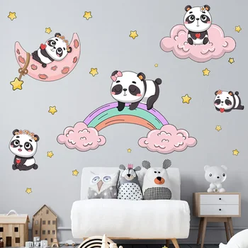Panda Star Nalepke, ki Leži na Luni PVC Motnega, Mavrični Otroci vinilna