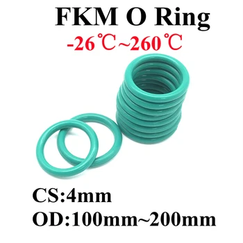 FKM Gume O Ring Tesnilom CS 4 mm Debeline OD 100/105/110/115/120/125/130/135/140-200mm Fluolrine Gumijasto Tesnilo Tesnilo Tesnilo 2pcs