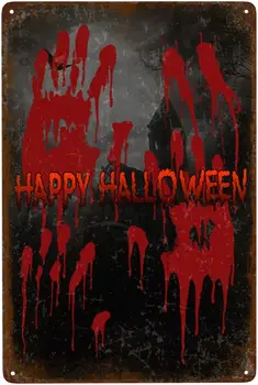 Krvavo Roko Tiskanja Letnik Kovinski Tin Prijavite Happy Halloween Prijavite Retro Stenski Dekor Znak za Stranke, Dom, Kuhinjo, Bar Verandi