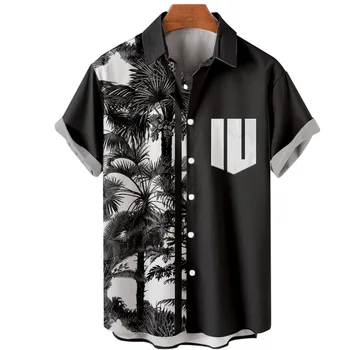 Moda Pocket Majica Kokosovo Drevo Hawaiian Slog Moške Priložnostne Velike Kratek Rokav Svoboden Dihanje Vrh