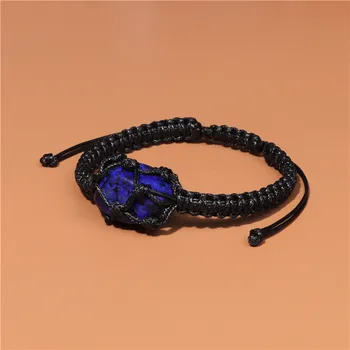 Nepravilna Lapis Lazuli Kamen Čar Zapestnico Reiki Zdravilna Energija Zapestnice Usnjena Vrv Vezavi Zapestnica za Ženske, Moške Nakit