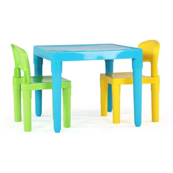 Ponižni Posadke Otroci Lahke Plastike Aqua Mizo in 2 Stola Komplet, Kvadratne oblike, Zelene in Rumene Stoli, Za Starosti 3 ++ 