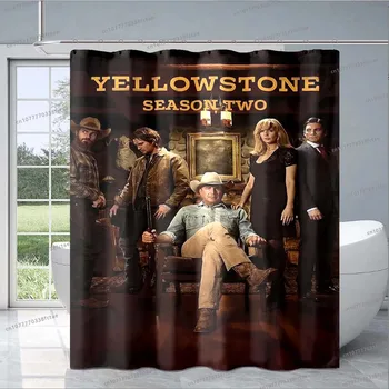 Klasičen Retro Film Yellowstone Tuš Zavesa Kolaž Vzorec Tuš Zavesa Kopalnica Retro Moda, Dekorativni Tuš Zavesa
