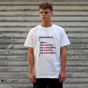 Medtem ko Živ Programer T Shirt Jesti Kodo Spanja Pismo Moških Bele Poletne T-shirt Grafični Tees Moški Priložnostne Smešno Tumblr Vrhovi Tees