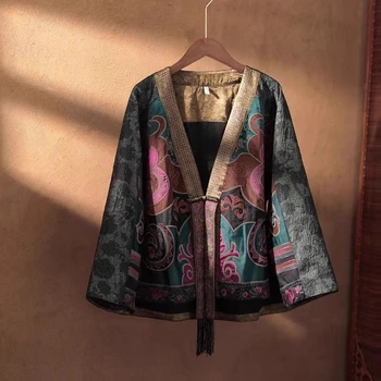 Luksuzni Žensk plašč Nacionalni slog Vezenje rajon Plus vrhnja oblačila Kratka jakna Letnik mozaik Ženska jakna