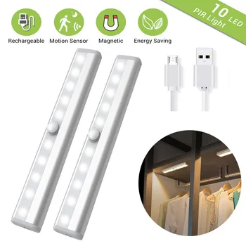 LED Nočna Lučka PIR Senzor Gibanja Lučka 10 Led USB Polnilne v Okviru Kabineta Luči Za Omaro Omari, Kuhinja Razsvetljave