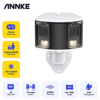 ANNKE 4K PoE Varnostne Kamere Sistem Dual Lens IP Kamero 180-Stopinjski kot Gledanja Človekovih Vozila Zaznavanje Barv Night Vision