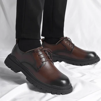 Luksuzne Blagovne Znamke Oxford Čevlji Moški Priložnostne Nosljivi Čipke Krog Toe Platforma Debel Podplat Usnjeni Čevlji Delo Vožnje Poslovnih Čevlji