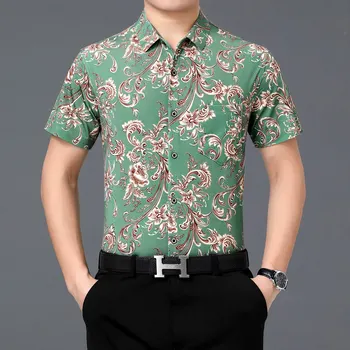 Moške Poletne Cvetlični Clubwear Moda Tiskanje Majice s Kratkimi Rokavi Moški Tiskanja Cvetovi Obleko Srajco Priložnostne Ulične Oblačila