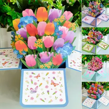 za Rojstni dan, Obletnico voščilnico 3D Pop-up Šopek Daisy/Nagelj Vrtnica/Lily/Sončnično/Tulipanov papirnate Rože