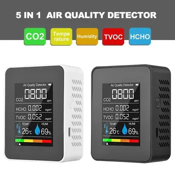 Multifunkcijski 5in1 CO2 Digitalni Merilnik Temperature in Vlažnosti Tester Ogljikovega Dioksida TVOC HCHO Detektor Kakovosti Zraka Monitor