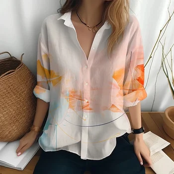 Zabavno ustvarjalno barvanje 3D digitalno natisnjena long sleeve majica Tie-dye moda za ženske gumb priložnostne river majica