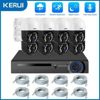 KERUI Brezžični 8MP 4K HD PTZ WIFI IP POE Home Security Sistem Kamere 8CH POE NVR Video CCTV Nadzor Kit dvosmerni Audio