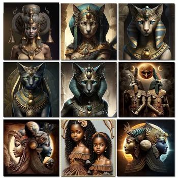 Fantastično Egipt Bog je Poln Kvadrat/Krog Vaja 5D DIY Diamond Slikarstvo Afriki Ženska Diamond Vezenje Navzkrižno Šiv X1296
