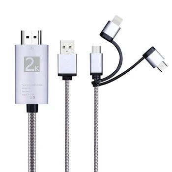 Mikro-USB TIP C do HDMI 3 v 1 2K HDTV TV Priključek USB Adapter Kabel za Monitor, iPhone, iPad, Android Pametni telefon