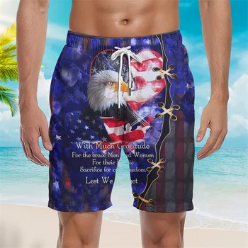 Vintage Ameriško Zastavo 3D Tiskanih Moške Poletne Počitnice Plaža Hlače, Moške, Otroke Mode Priložnostne Svoboden Udobno Vožnjo Moške kratke Hlače
