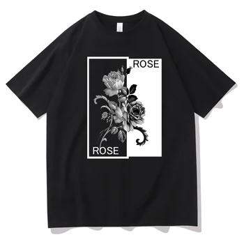 Bistvene T-Shirt Rose Natisniti Tee Poletje Svoboden Unisex Kratek Rokav