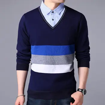 Moda Za Moške Dolgo Pleteno Rokavi T-Shirt Pomlad Jesen Nove Trakove Moška Oblačila Korejski Ulične Poslovnih Svoboden Priložnostne Vrhovi 2023