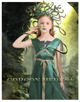 Halloween Kostumi za Otroke grške Mitologije Cyan Medusa Kača Lase Banshee Cosplay Uspešnosti Kostumi